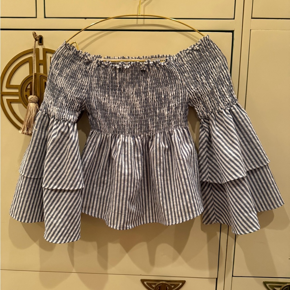 Striped Off-Shoulder Ruffle Skirt